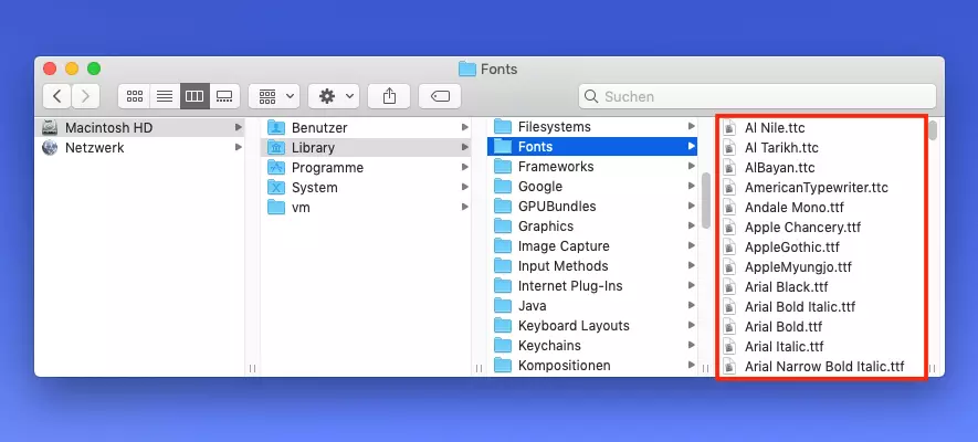 Mac: Schrift installieren: Manuelle Methode 