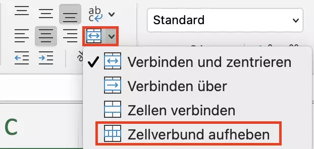 Excel: Zellverbund aufheben