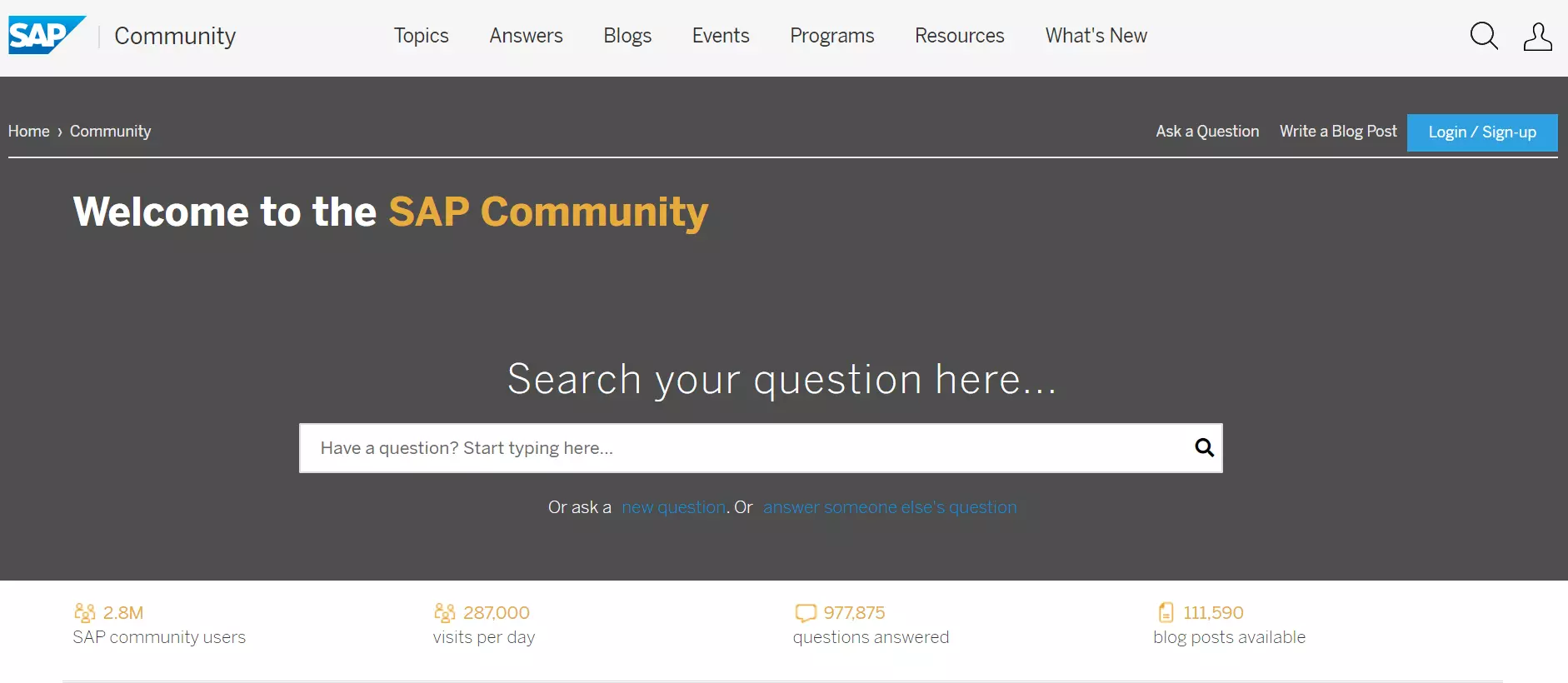 Screenshot der SAP Community-Website