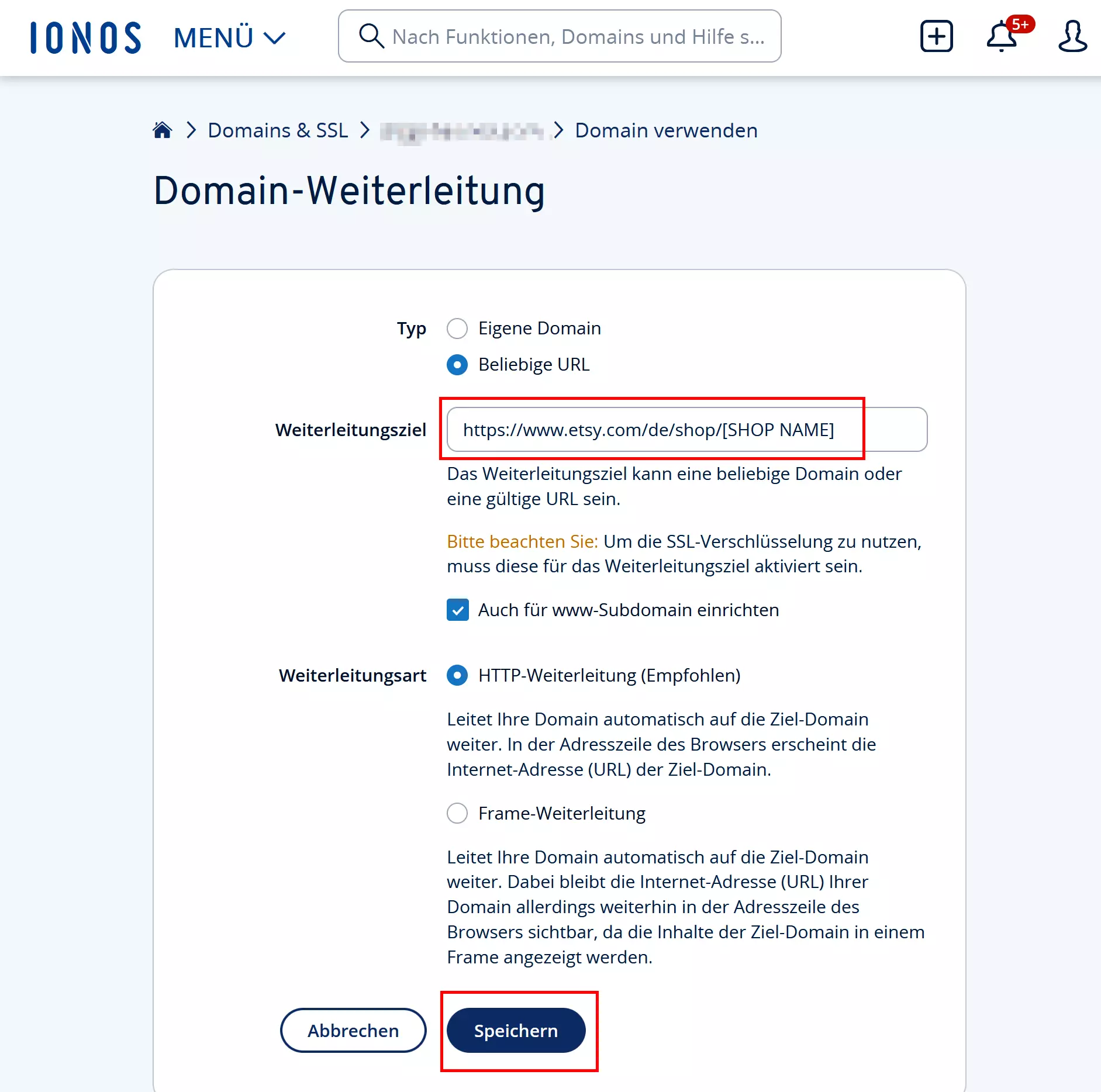 Domain-Weiterleitung