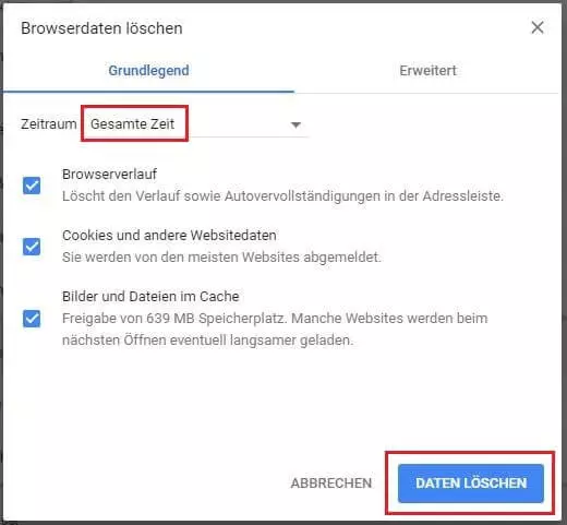 Browserdaten löschen in Google Chrome