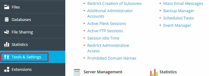 Plesk - Tools & Einstellungen