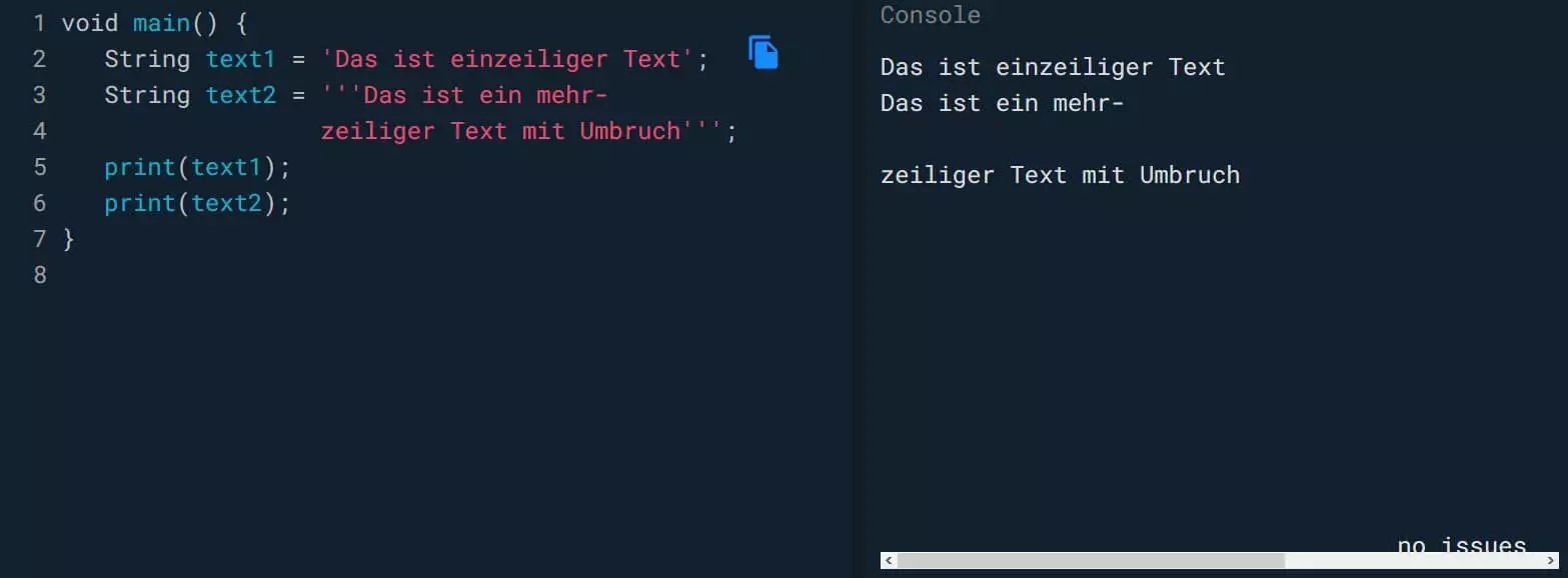 DART-Programmieren lernen: Ein- und mehrzeiliger Text