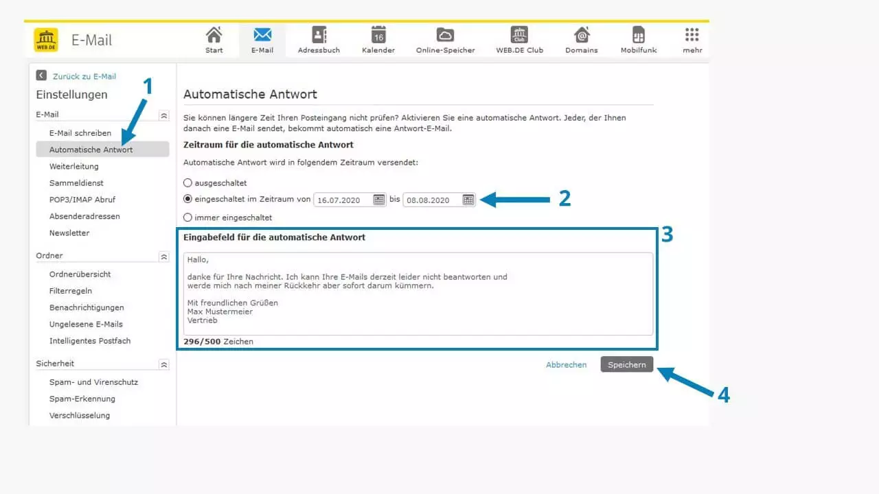 WEB.DE-Abwesenheitsnotiz konfigurieren