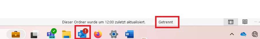 Outlook-Statusleiste: Status „Getrennt“