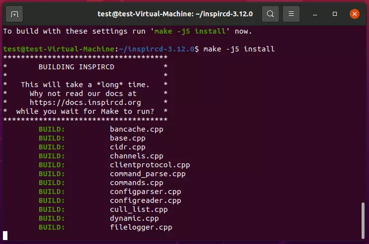 inspIRC-Build-Prozess im Ubuntu-Terminal