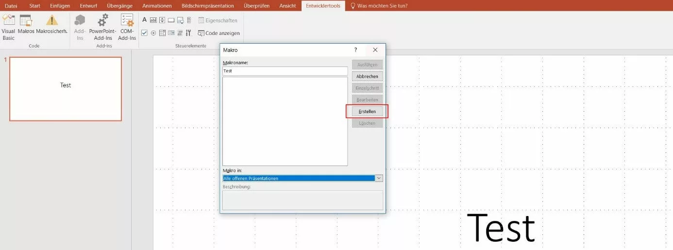 Makro erstellen in PowerPoint 2016