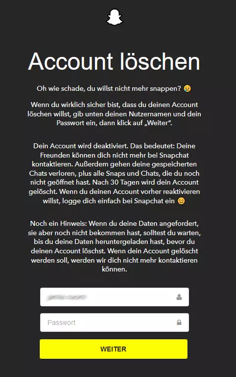 Snapchat-Account löschen