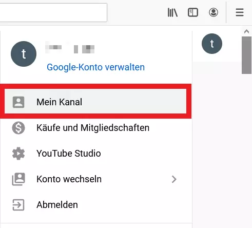 „Mein Kanal“ im YouTube-Profilbild-Menü