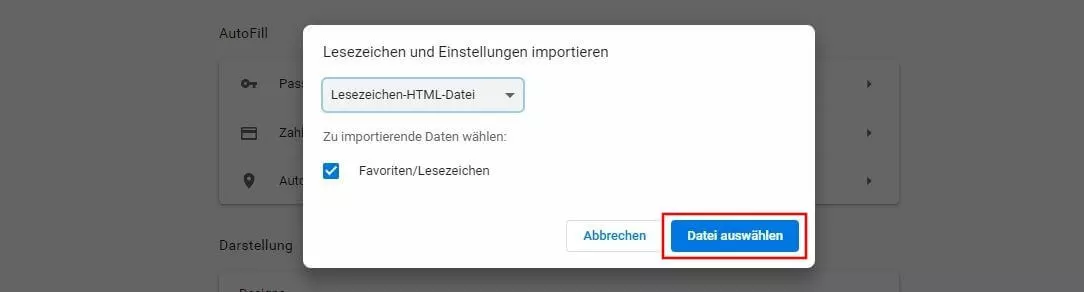 Google Chrome: Import einer Lesezeichen-HTML-Datei