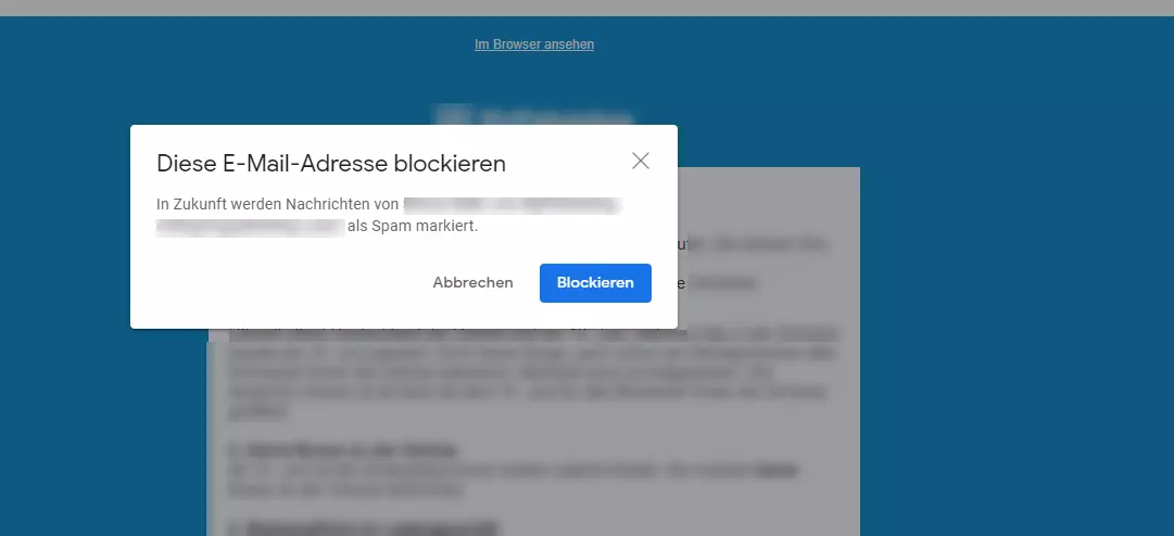 Gmail: „Diese E-Mail-Adresse blockieren“-Dialog