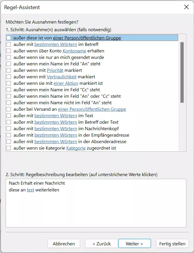 Outlook 365: Der Regel-Assistent – Ausnahmen