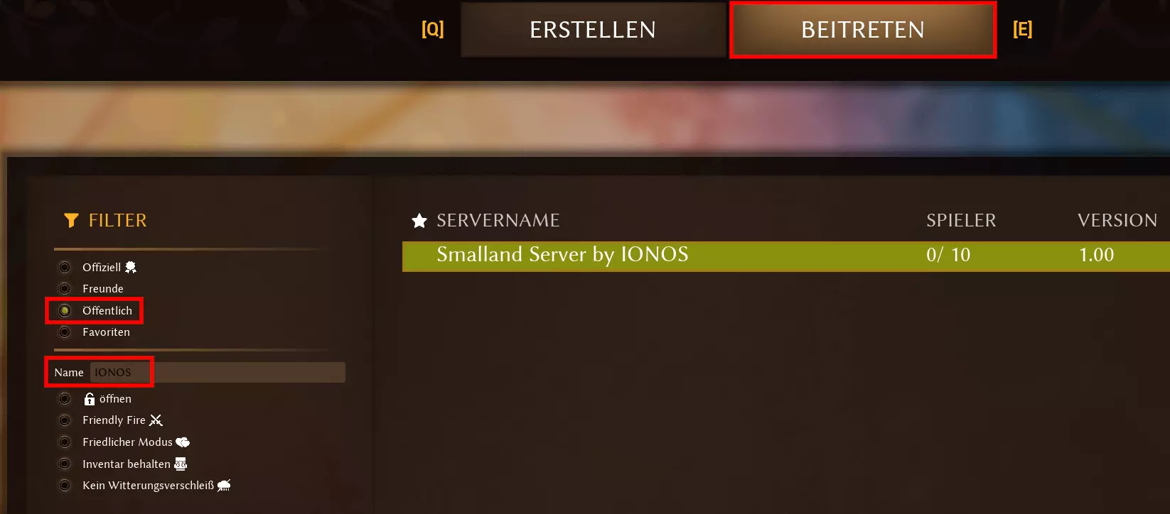 Smalland: Serverbrowser im Spiel