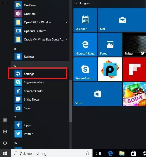 Windows-10-Startmenü