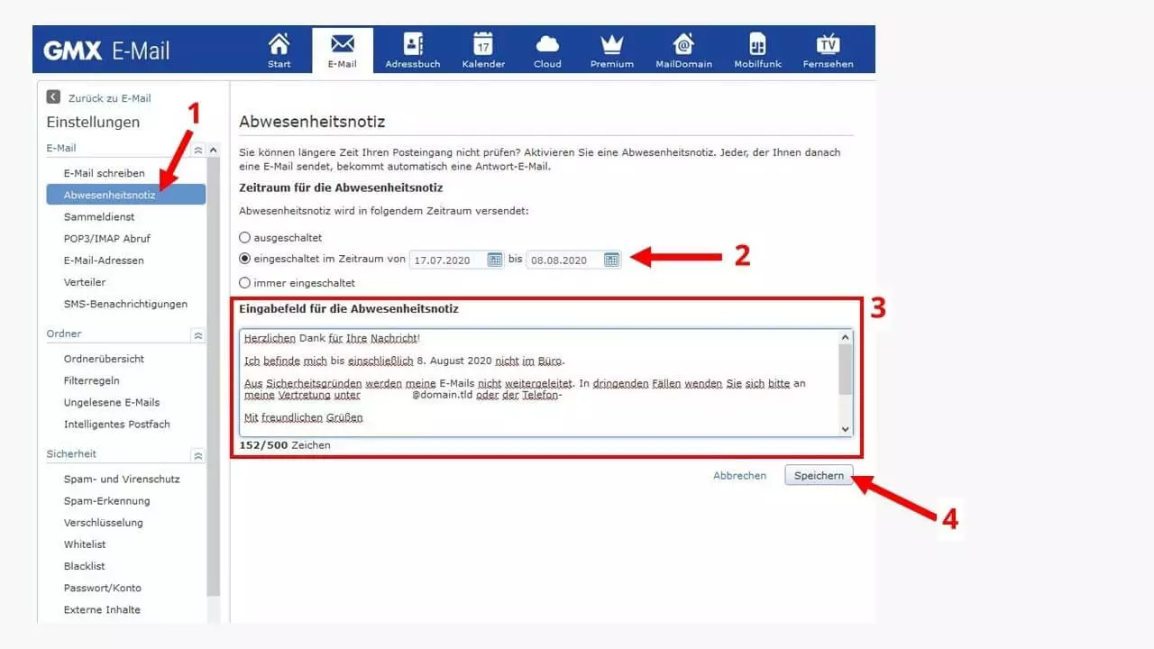 GMX-Abwesenheitsnotiz einfach konfiguriert