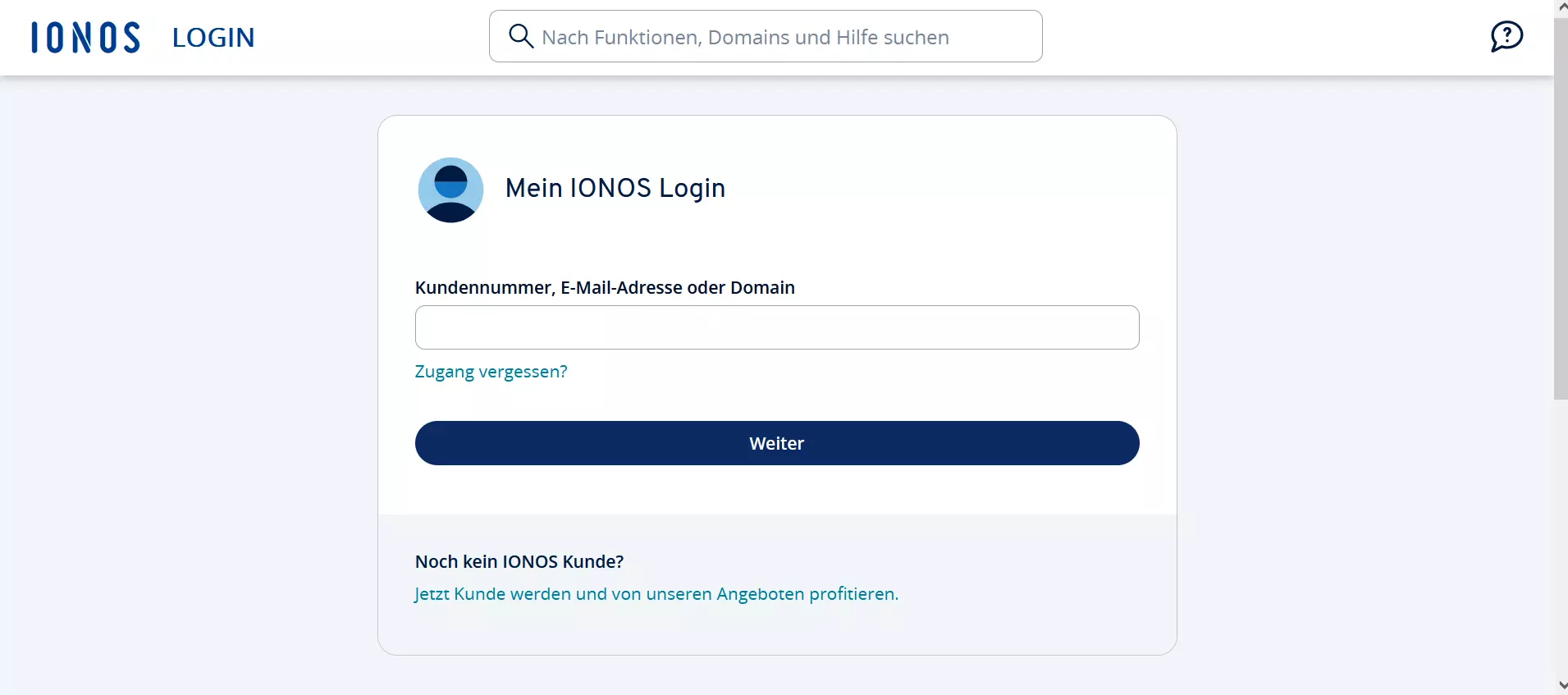 Screenshot der Login-Seite von IONOS