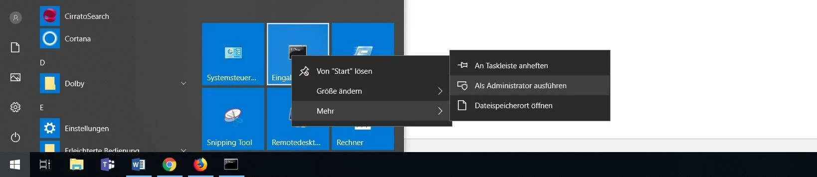 Startmenü von Windows 10