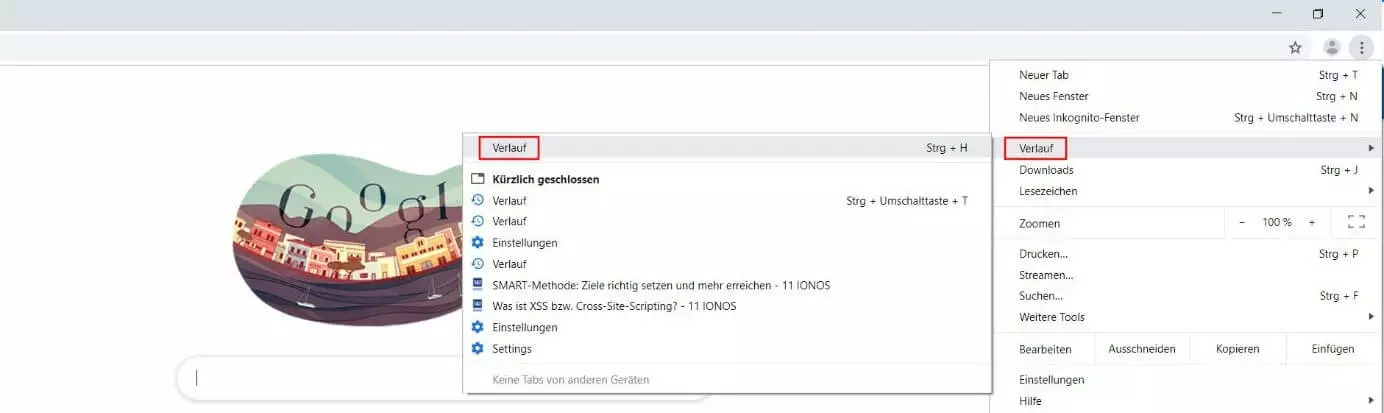 Verlauf-Menü in Google Chrome