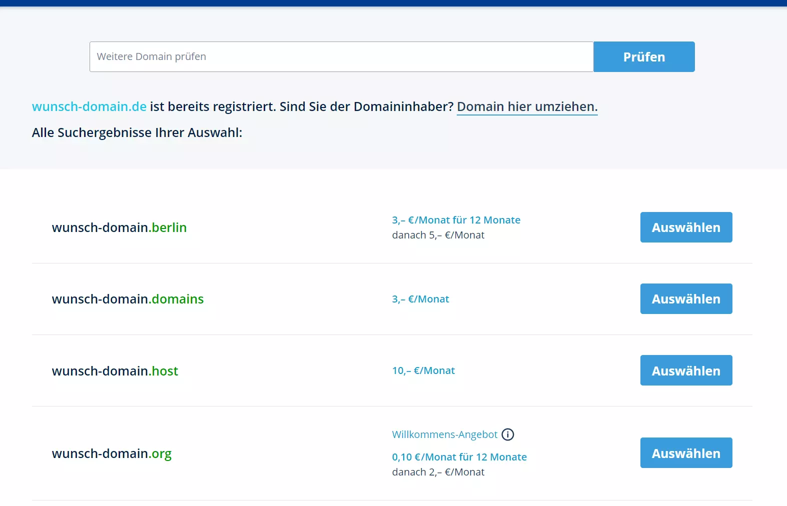 IONOS Domain-Checker: Alternativ-Vorschläge bei vergebener Domain