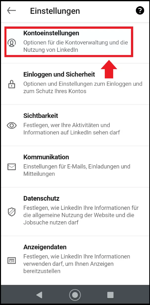 Um zur Kontoverwaltung zu gelangen, tippen Sie auf „Kontoeinstellungen“.