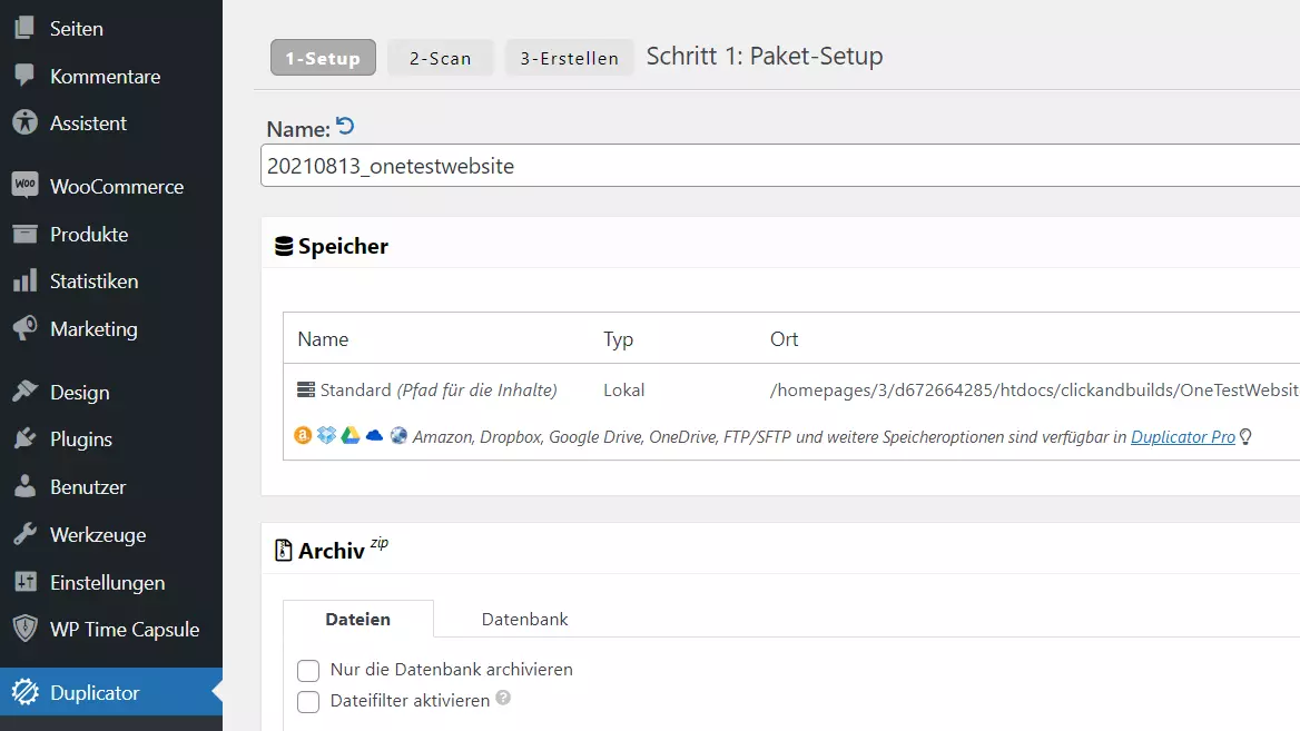 Duplicator im WordPress-Backend