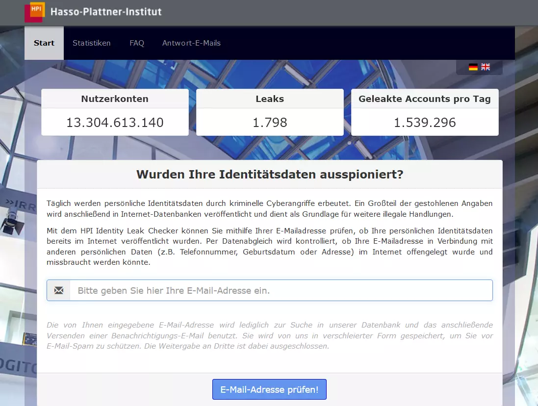 Identity Leak Checker des Hasso-Plattner-Instituts