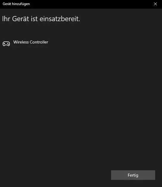 Screenshot einer erfolgreichen Synchronisierung eines PS4-Controllers