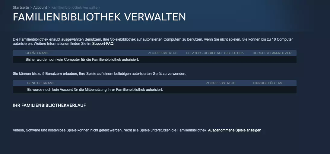 Screenshot der Steam-Familienbibliothek