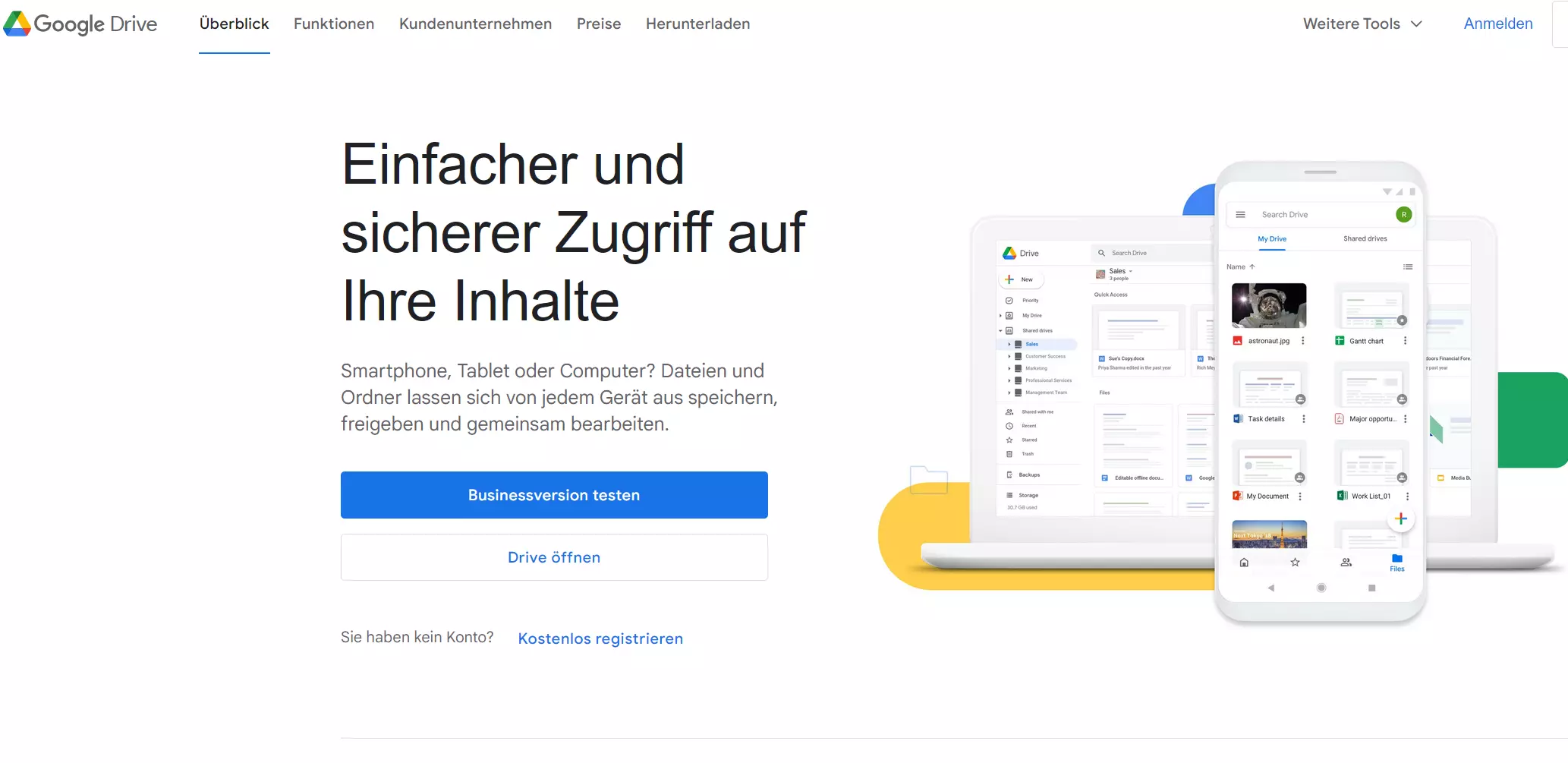 Die Startseite von Google Drive