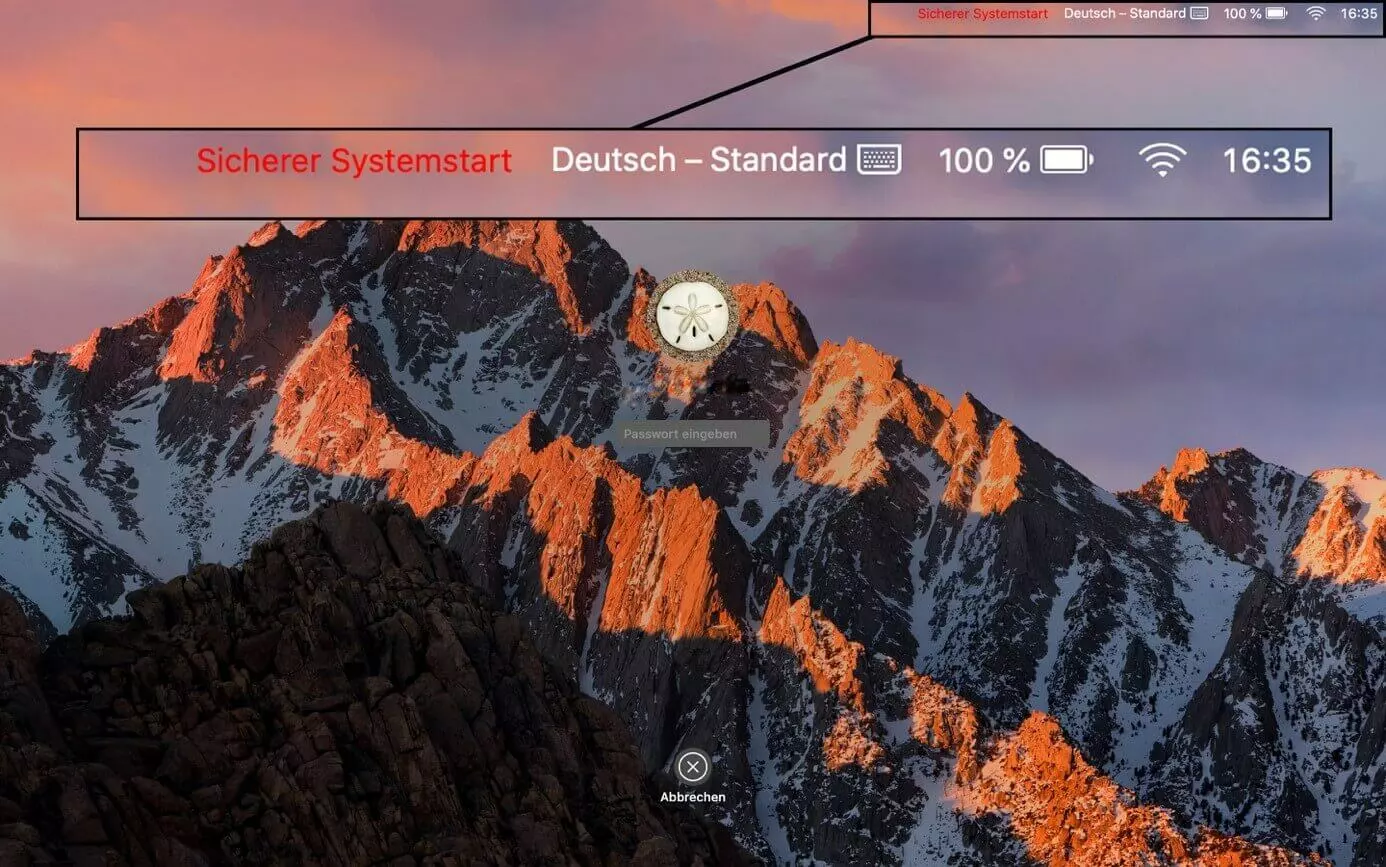 Mac: Anmeldebildschirm im Abgesicherter Modus