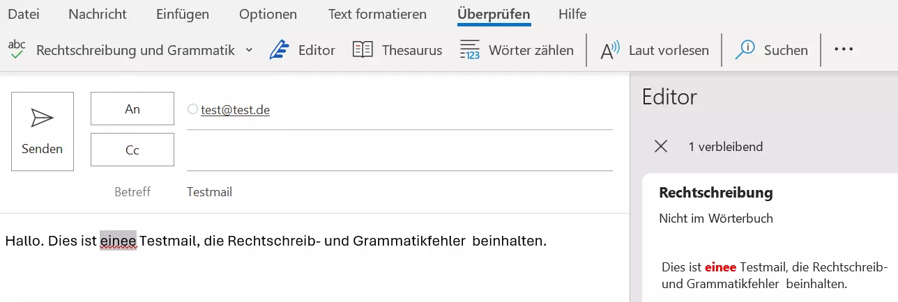 Manuelle Rechtschreibprüfung in Outlook