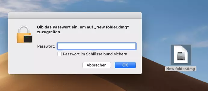 Verschlüsselter Mac-Ordner: Passworteingabe
