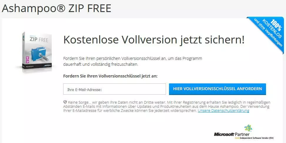 Website des Herstellers von Ashampoo ZIP Free