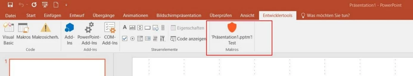 Beispiel-Makro-Schaltfläche im PowerPoint-Menüband