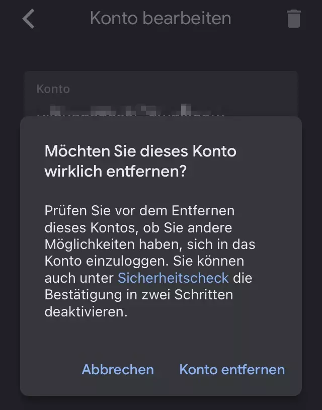 Google Authenticator App Konto entfernen Abfrage