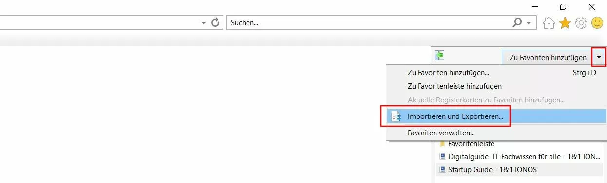 „Favoriten“-Menü: Internet Explorer 11