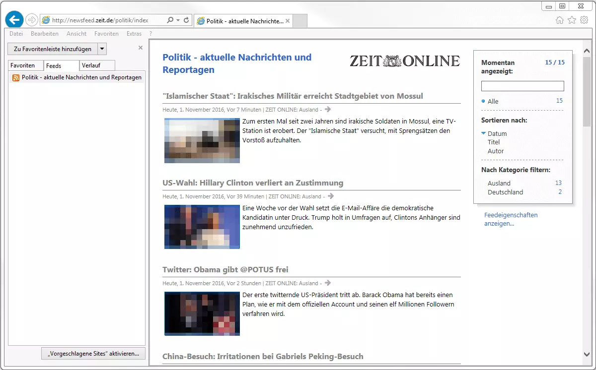 Schaltfläche zur Verwaltung von RSS-Feeds beim Microsoft Internet Explorer