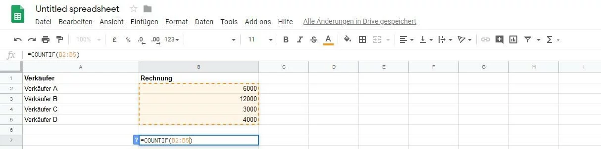 Google Tabellen: Ausgewählte Werte für COUNTIF