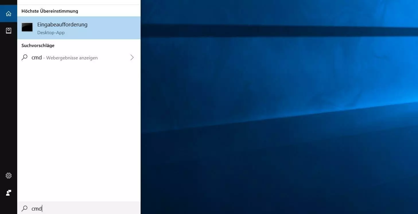 Windows-Suchfunktion: Ergebnis zum Suchbegriff „cmd“