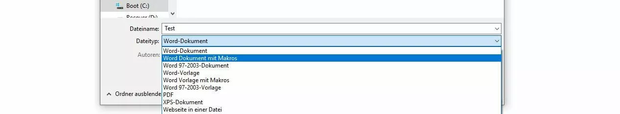 Änderung des Word-Dateityps