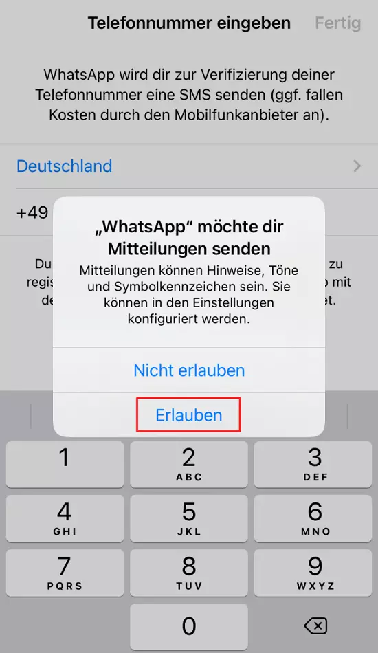 Mitteilungen von WhatsApp bestätigen