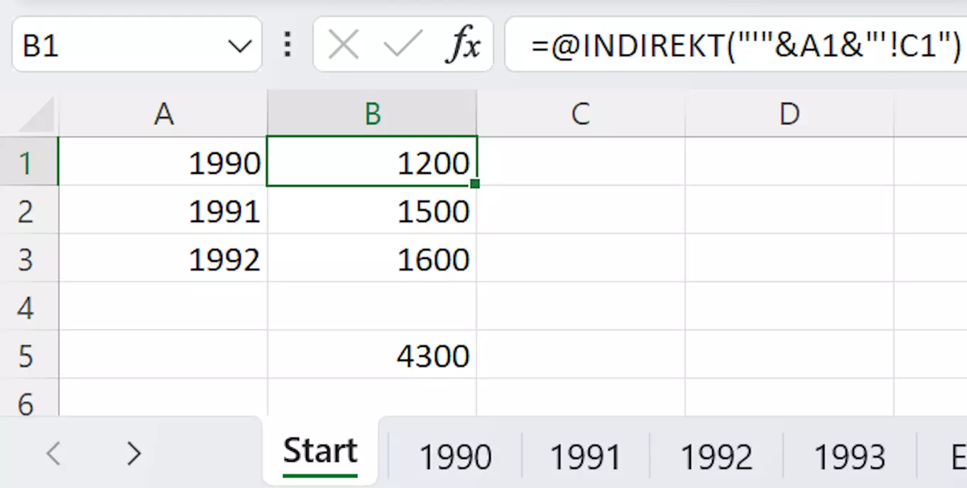 Excel-Funktion INDIREKT: Werte aus unterschiedlichen Blättern