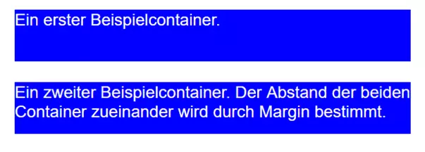 HTML-Container, deren Abstand zueinander mithilfe von Margin angepasst wurde