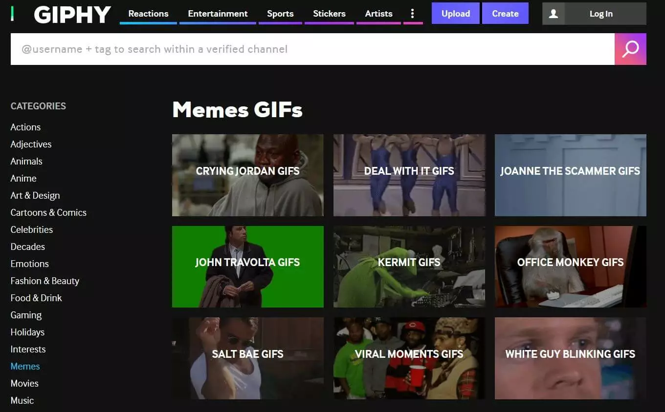 GIF-Standbilder als Thumbnails auf giphy.com