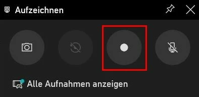 Bildschirm aufnehmen unter Windows 10: Button, über den sich die Aufnahme starten lässt