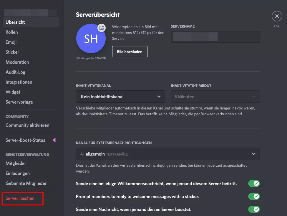 Einstellungen Discord-Server