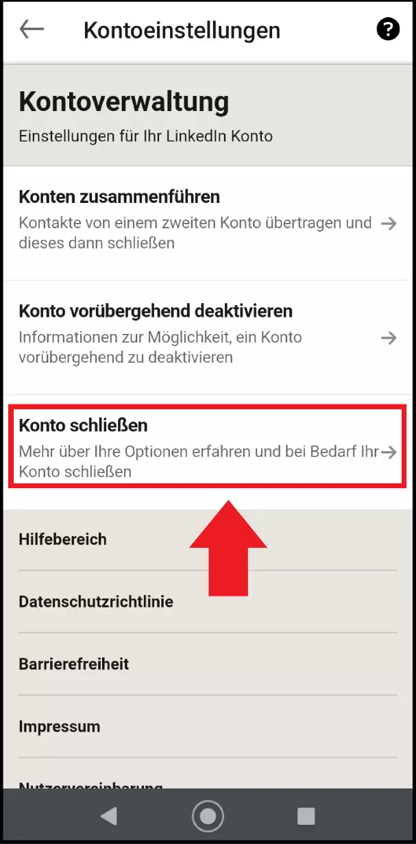 Ihr LinkedIn-Profil löschen Sie unter dem Punkt „Konto schließen“.