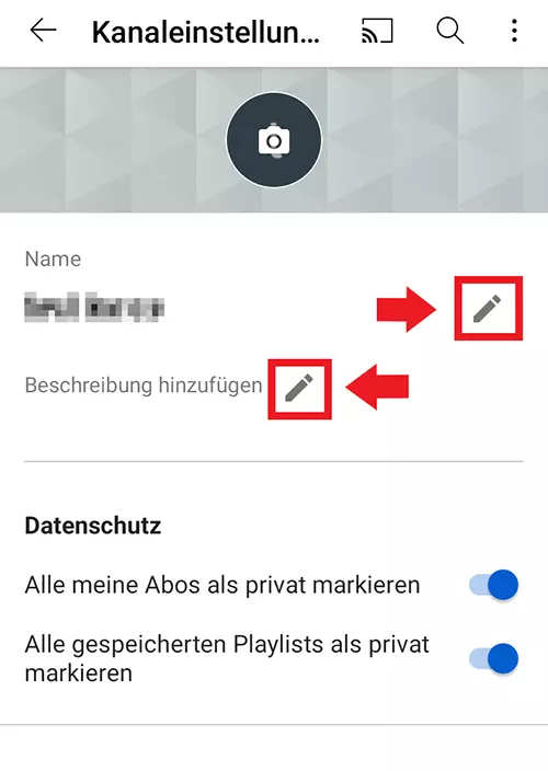 YouTube-App: Kanal-Name und -beschreibung ändern