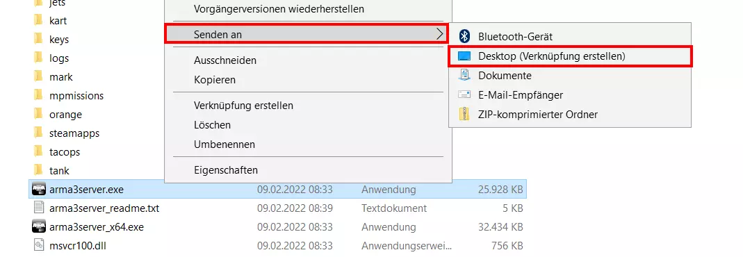 Arma-3-Server-Verzeichnis: Desktop-Verknüpfung erstellen