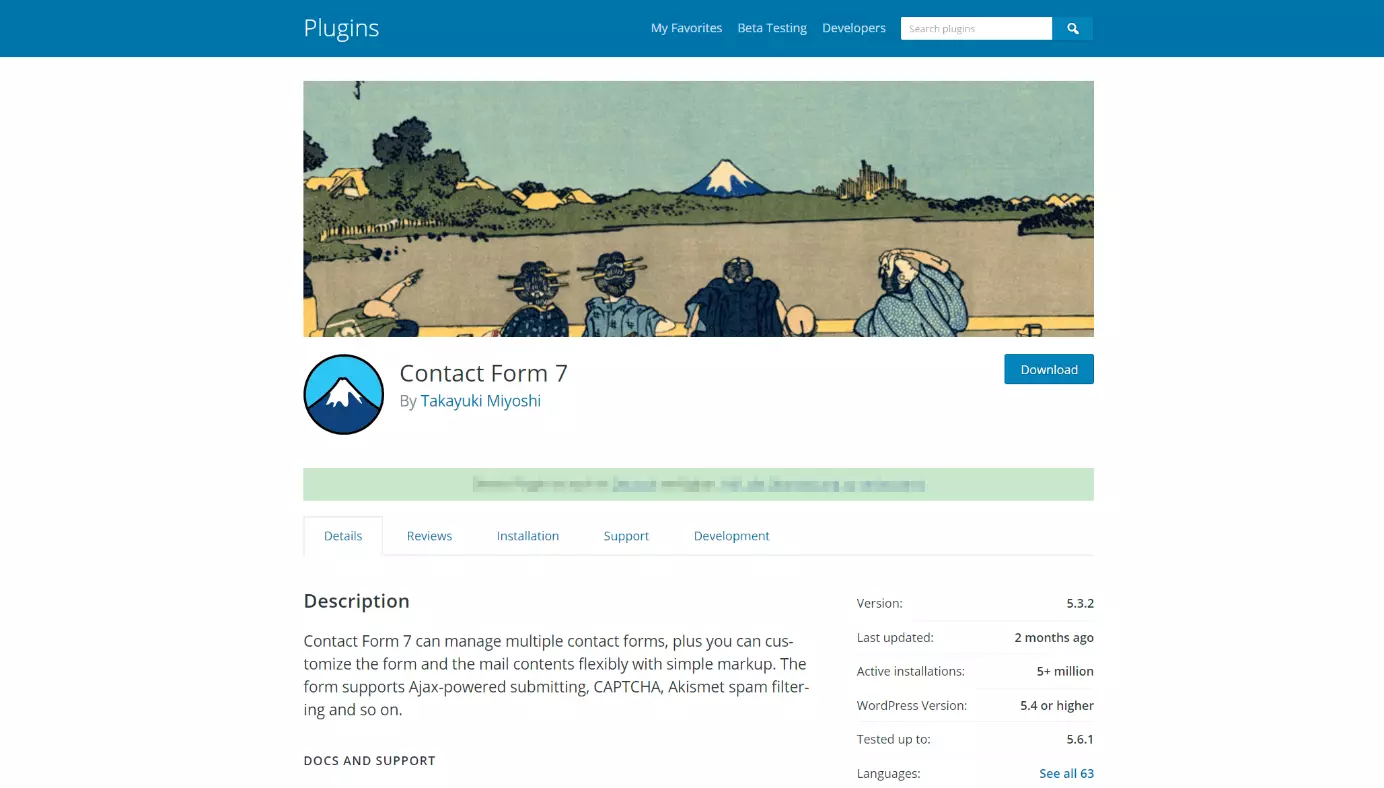 Informationsseite zu Contact Form 7 im WordPress-Plugin-Verzeichnis